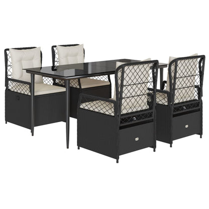 5-tlg. Garten-Essgruppe mit Kissen Schwarz Poly Rattan