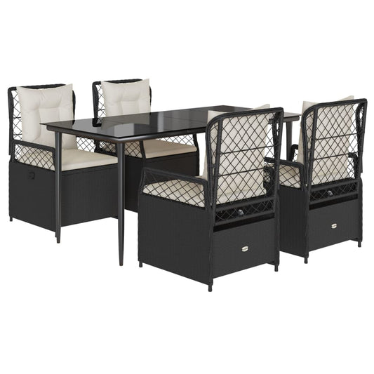 5-tlg. Garten-Essgruppe mit Kissen Schwarz Poly Rattan