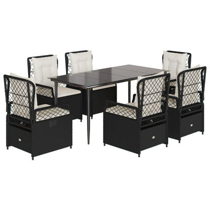 7-tlg. Garten-Essgruppe mit Kissen Schwarz Poly Rattan