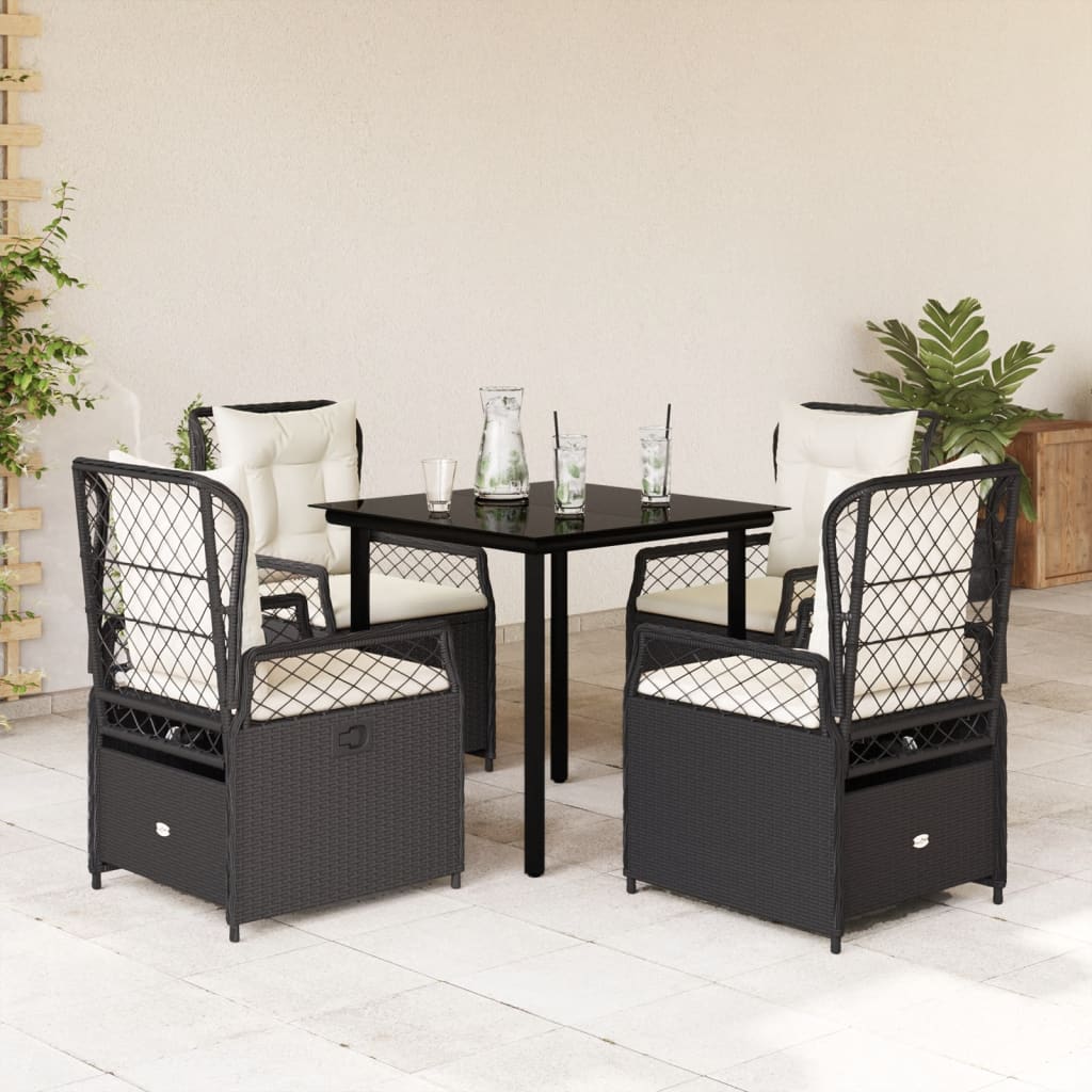 5-tlg. Garten-Essgruppe mit Kissen Schwarz Poly Rattan