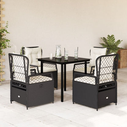 5-tlg. Garten-Essgruppe mit Kissen Schwarz Poly Rattan
