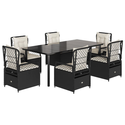 7-tlg. Garten-Essgruppe mit Kissen Schwarz Poly Rattan
