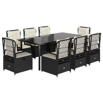 9-tlg. Garten-Essgruppe mit Kissen Schwarz Poly Rattan