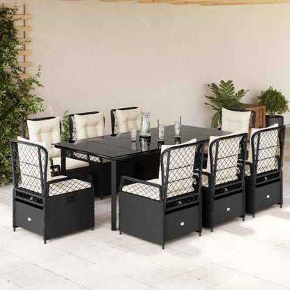 9-tlg. Garten-Essgruppe mit Kissen Schwarz Poly Rattan