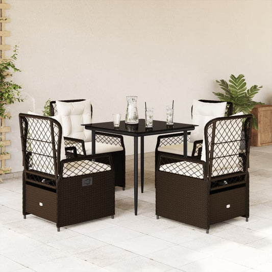 5-tlg. Garten-Essgruppe mit Kissen Braun Poly Rattan