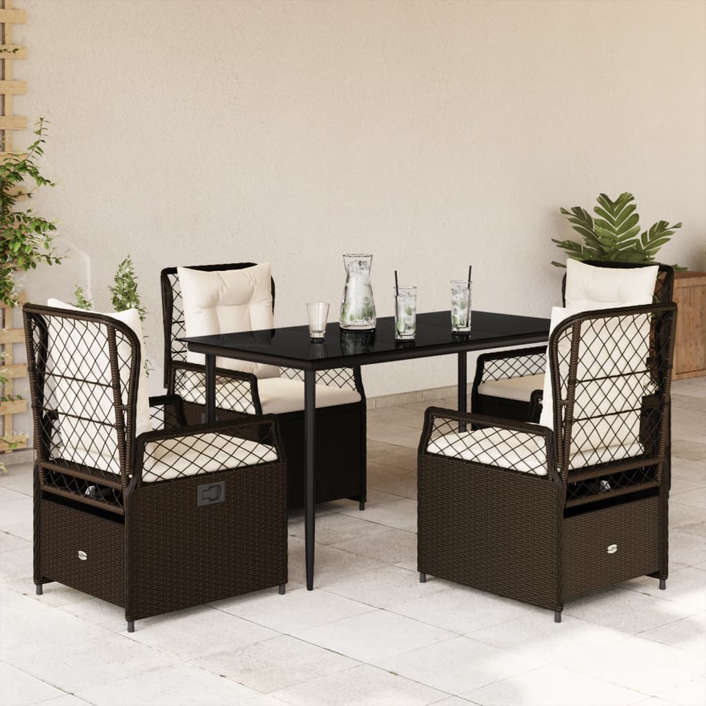 5-tlg. Garten-Essgruppe mit Kissen Braun Poly Rattan