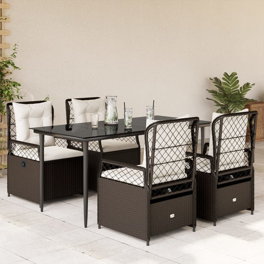 5-tlg. Garten-Essgruppe mit Kissen Braun Poly Rattan