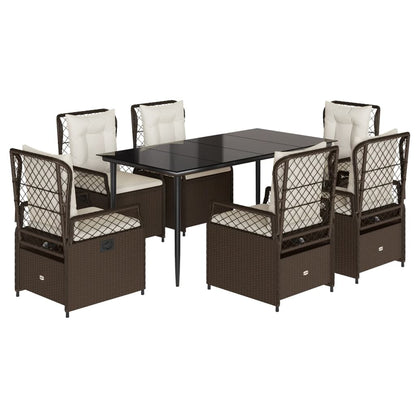 7-tlg. Garten-Essgruppe mit Kissen Braun Poly Rattan