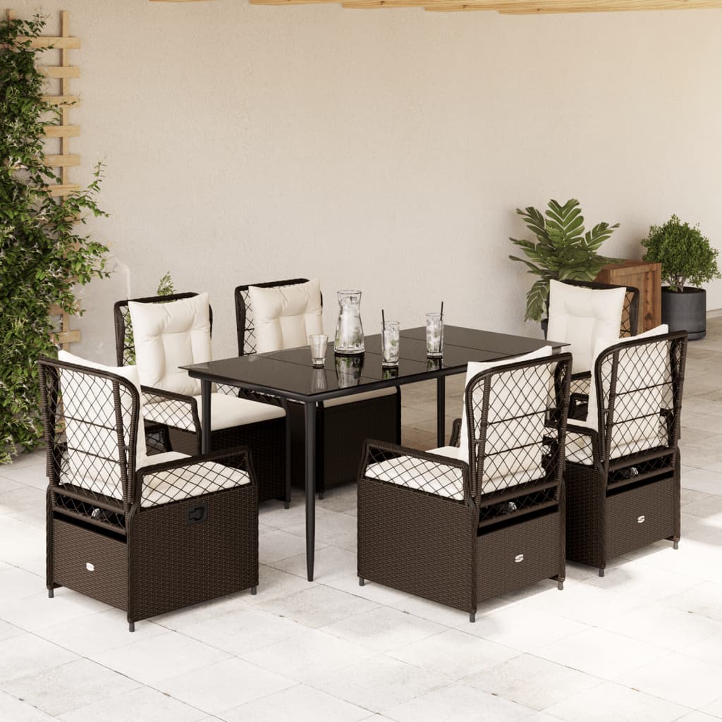 7-tlg. Garten-Essgruppe mit Kissen Braun Poly Rattan