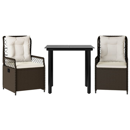3-tlg. Garten-Essgruppe mit Kissen Braun Poly Rattan