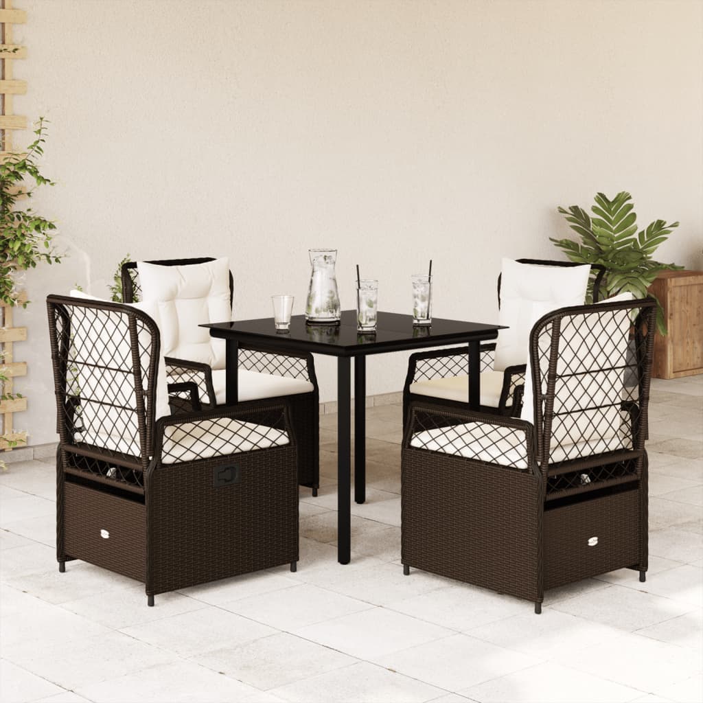 5-tlg. Garten-Essgruppe mit Kissen Braun Poly Rattan