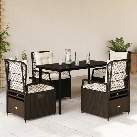 5-tlg. Garten-Essgruppe mit Kissen Braun Poly Rattan