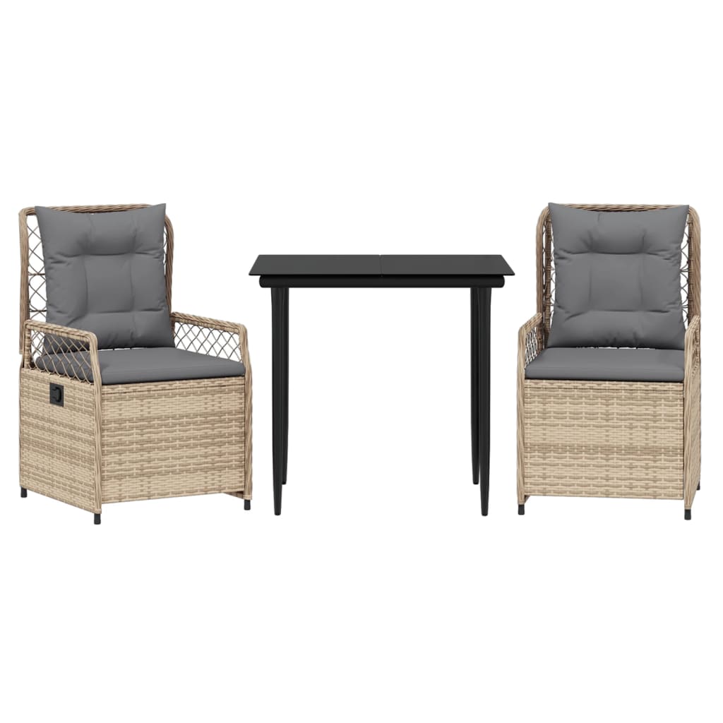 3-tlg. Garten-Essgruppe mit Kissen Beige Poly Rattan