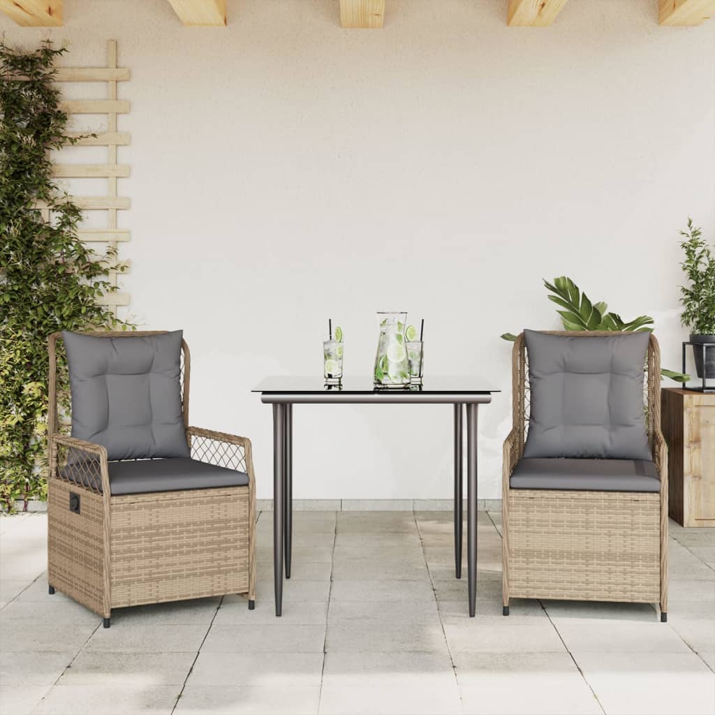 3-tlg. Garten-Essgruppe mit Kissen Beige Poly Rattan