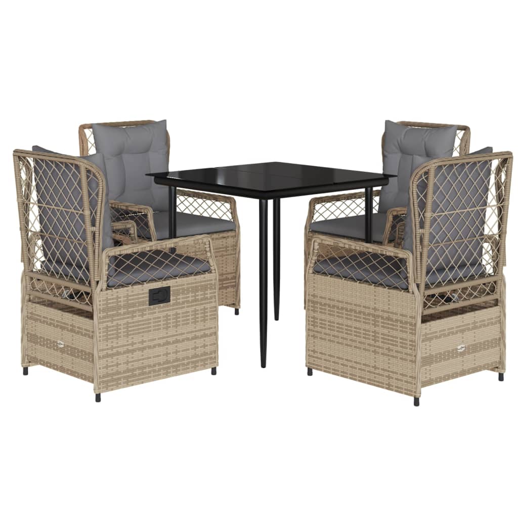 5-tlg. Garten-Essgruppe mit Kissen Beige Poly Rattan
