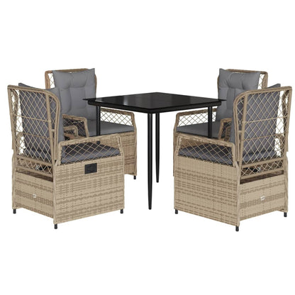 5-tlg. Garten-Essgruppe mit Kissen Beige Poly Rattan