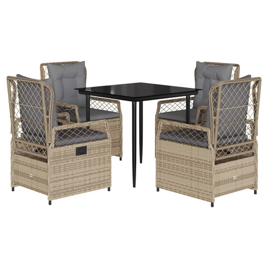 5-tlg. Garten-Essgruppe mit Kissen Beige Poly Rattan