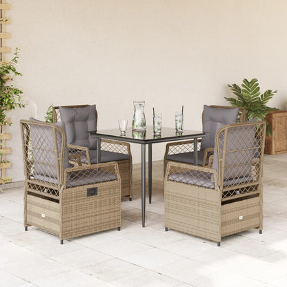 5-tlg. Garten-Essgruppe mit Kissen Beige Poly Rattan