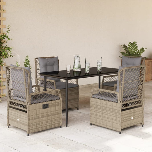 5-tlg. Garten-Essgruppe mit Kissen Beige Poly Rattan