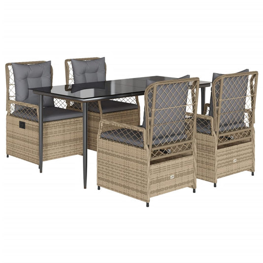 5-tlg. Garten-Essgruppe mit Kissen Beige Poly Rattan