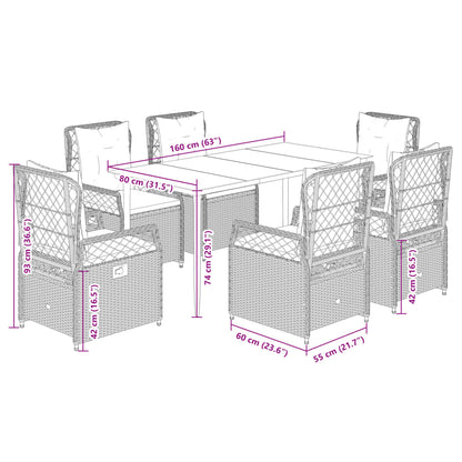 7-tlg. Garten-Essgruppe mit Kissen Beige Poly Rattan