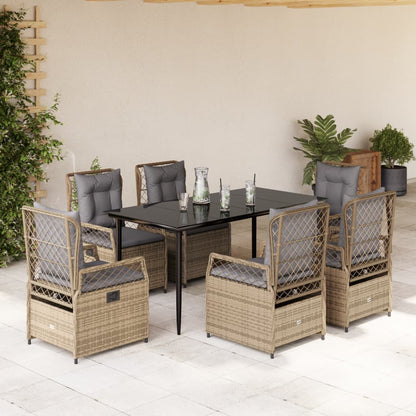 7-tlg. Garten-Essgruppe mit Kissen Beige Poly Rattan