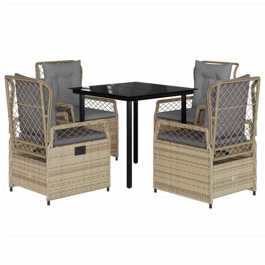 5-tlg. Garten-Essgruppe mit Kissen Beige Poly Rattan
