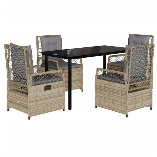 5-tlg. Garten-Essgruppe mit Kissen Beige Poly Rattan