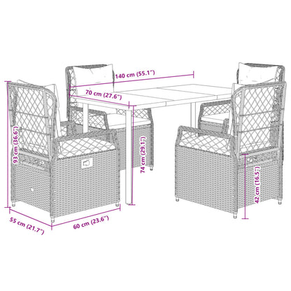 5-tlg. Garten-Essgruppe mit Kissen Beige Poly Rattan