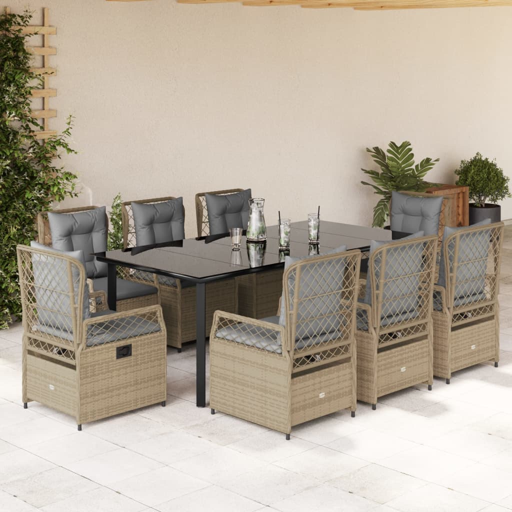 9-tlg. Garten-Essgruppe mit Kissen Beige Poly Rattan