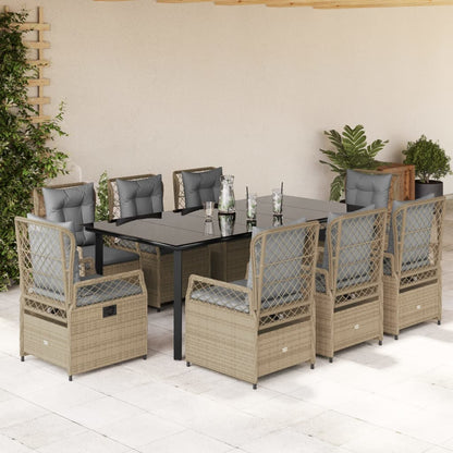 9-tlg. Garten-Essgruppe mit Kissen Beige Poly Rattan