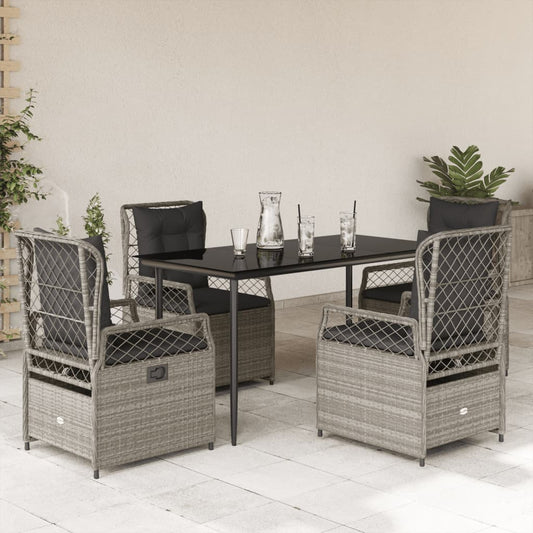 5-tlg. Garten-Essgruppe mit Kissen Hellgrau Poly Rattan
