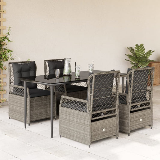 5-tlg. Garten-Essgruppe mit Kissen Hellgrau Poly Rattan