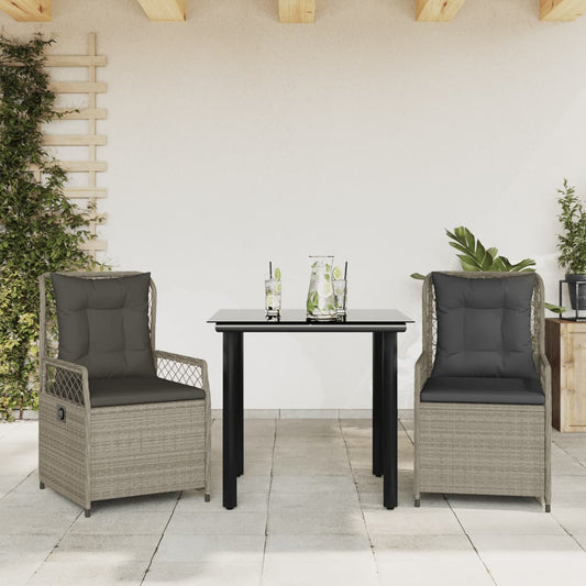 3-tlg. Garten-Essgruppe mit Kissen Hellgrau Poly Rattan