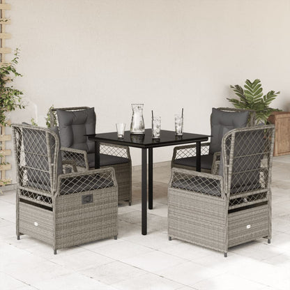 5-tlg. Garten-Essgruppe mit Kissen Hellgrau Poly Rattan
