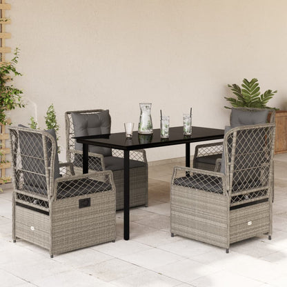 5-tlg. Garten-Essgruppe mit Kissen Hellgrau Poly Rattan
