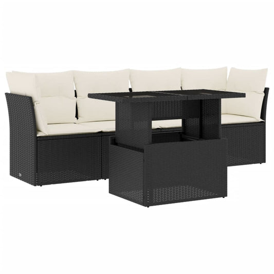 5-tlg. Garten-Sofagarnitur mit Kissen Schwarz Poly Rattan