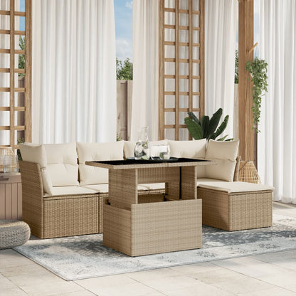 6-tlg. Garten-Sofagarnitur mit Kissen Beige Poly Rattan