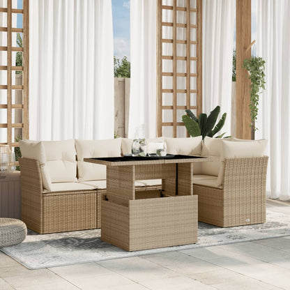 6-tlg. Garten-Sofagarnitur mit Kissen Beige Poly Rattan