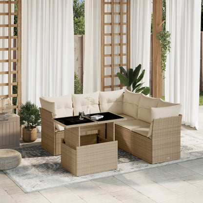 6-tlg. Garten-Sofagarnitur mit Kissen Beige Poly Rattan