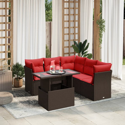 6-teiliges Gartensofa-Set mit Kissen, braun, Polyrattan