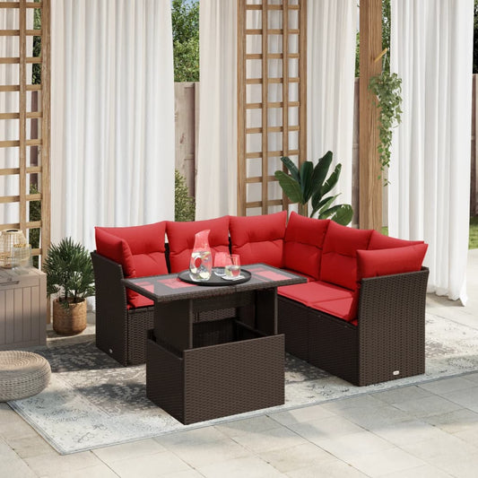 6-teiliges Gartensofa-Set mit Kissen, braun, Polyrattan