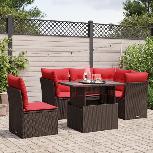 6-teiliges Gartensofa-Set mit Kissen, braun, Polyrattan
