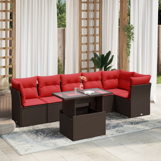 7-teiliges Gartensofa-Set mit Kissen, braun, Polyrattan