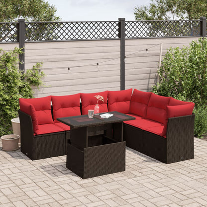 7-teiliges Gartensofa-Set mit Kissen, braun, Polyrattan