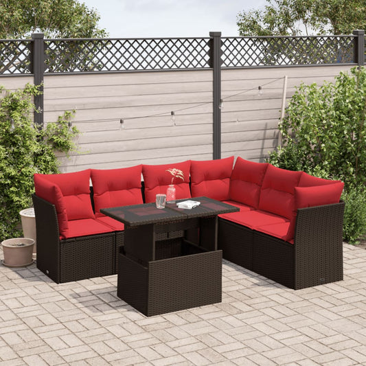 7-teiliges Gartensofa-Set mit Kissen, braun, Polyrattan