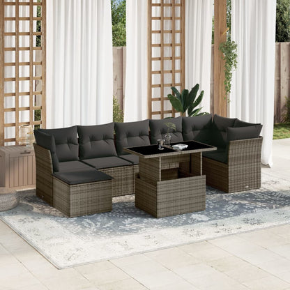 8-tlg. Garten-Sofagarnitur mit Kissen Grau Poly Rattan