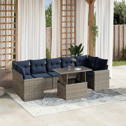 8-teiliges Gartensofa-Set mit Kissen, grau, Polyrattan