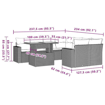 9-teiliges Gartensofa-Set mit Kissen, schwarzes Polyrattan