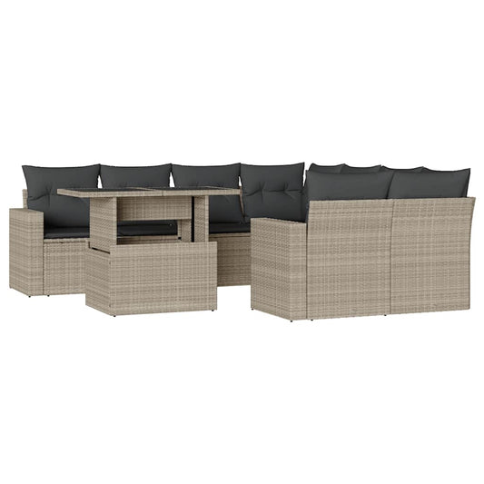 9-tlg. Garten-Sofagarnitur mit Kissen Hellgrau Poly Rattan